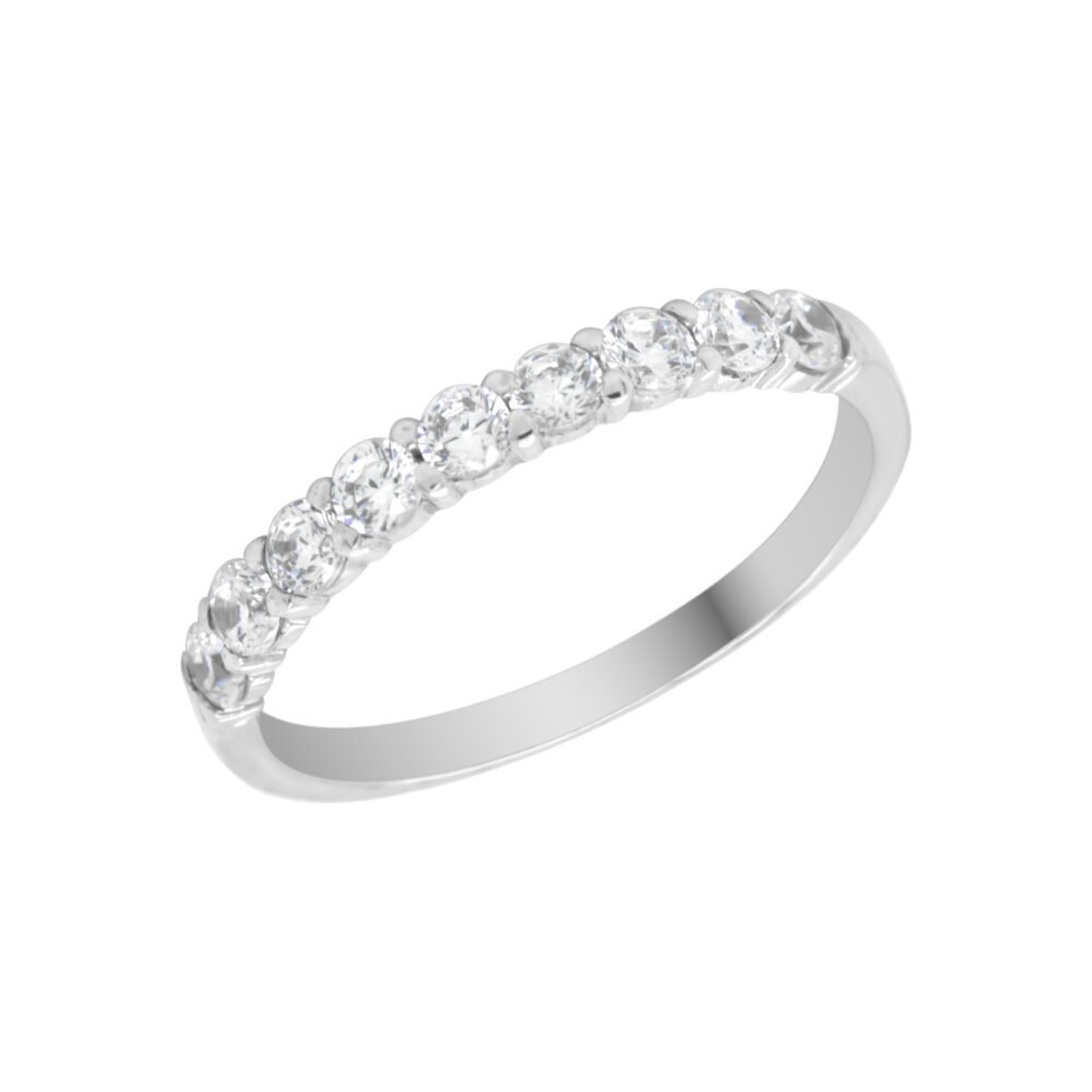 18K Gold Wedding Ring - 9 off Diamonds 0.52ct in 2-Prong Setting