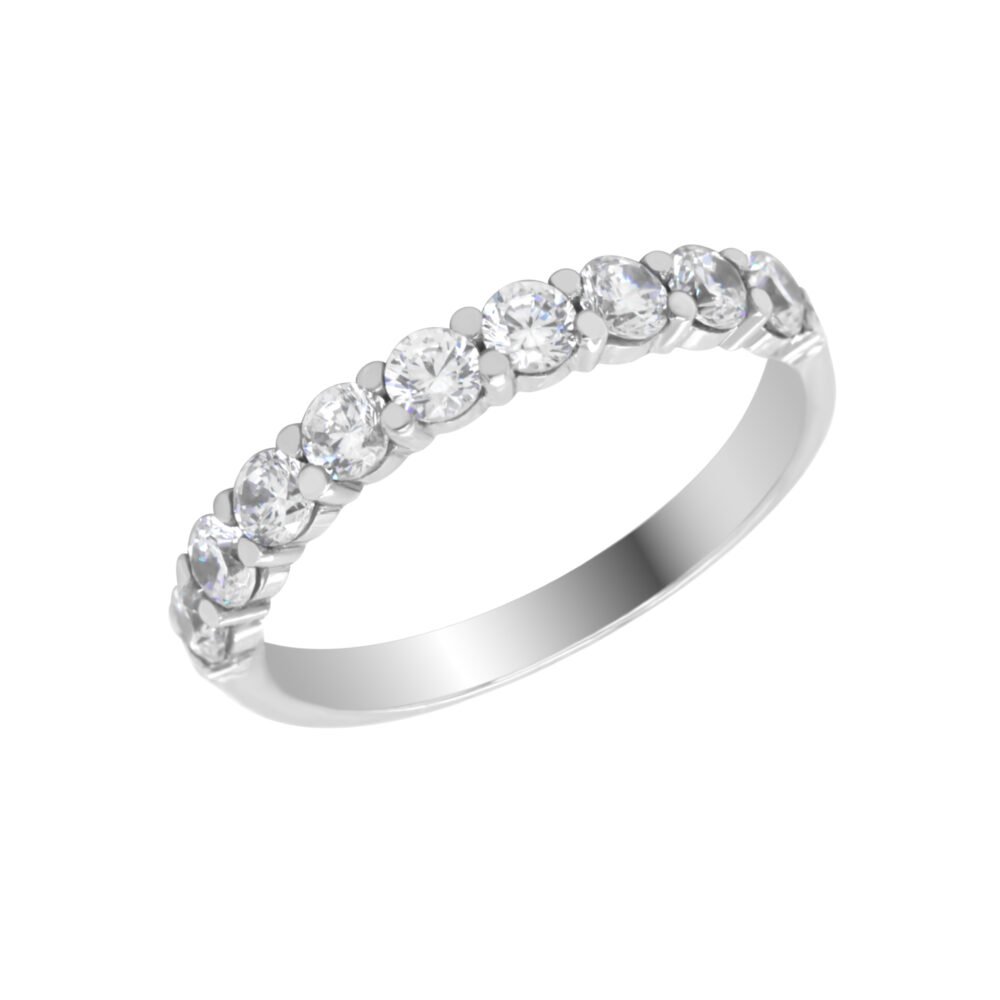 18K Gold Wedding Ring - 9 off Diamonds 0.72ct in 2-Prong Setting