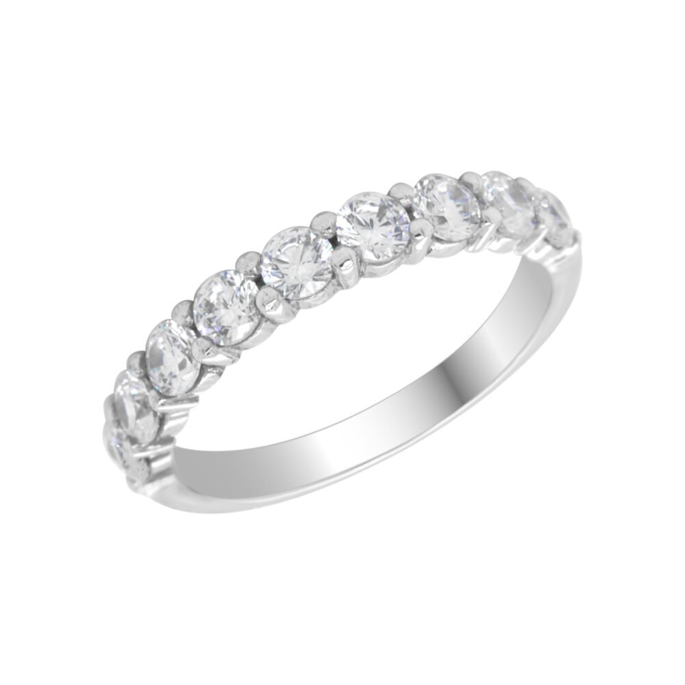 18K Gold Wedding Ring - 9 off Diamonds 1.0ct in 2-Prong Setting