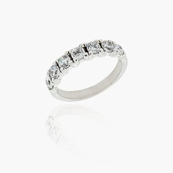 18K Gold Wedding Ring - 7 off Diamonds 1.0ct in 4-Prong Setting