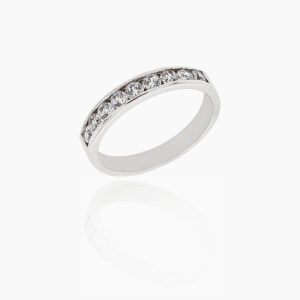 18K Gold Wedding Ring - 9 off Diamonds 0.56ct in Rail Setting
