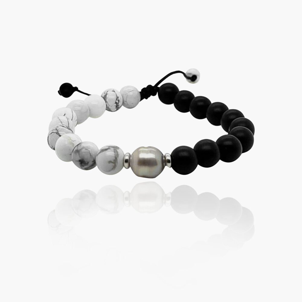 YinYang Tahitian Black Pearl Beads Nylon Bracelet