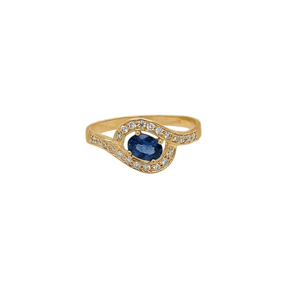 Sapphire 4 Head with Halo and Side Diamonds 18K Gold Ring - Image 2